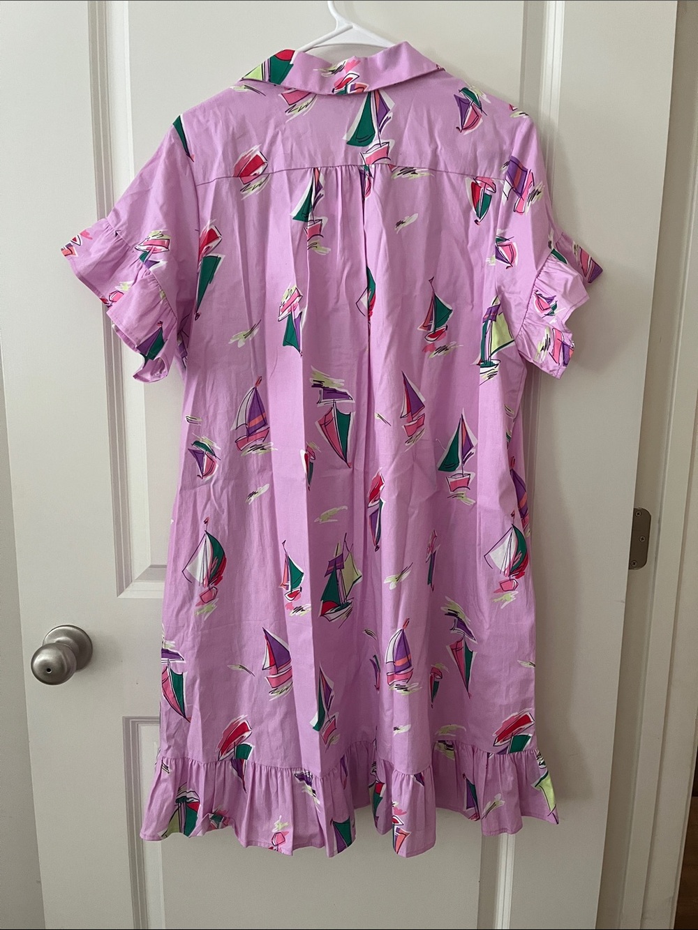 easel Lavender Sailboat Button-Front Ruffle Hem Dress - Picture 4 of 5